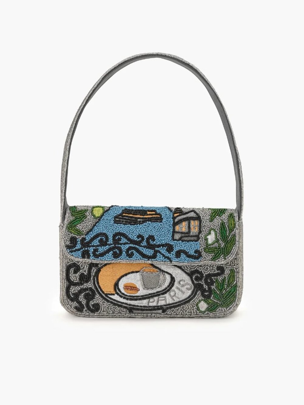 Viral Beaded Shoulder Bag Paris by America and Beyond Metallic Silver & Blue NWT